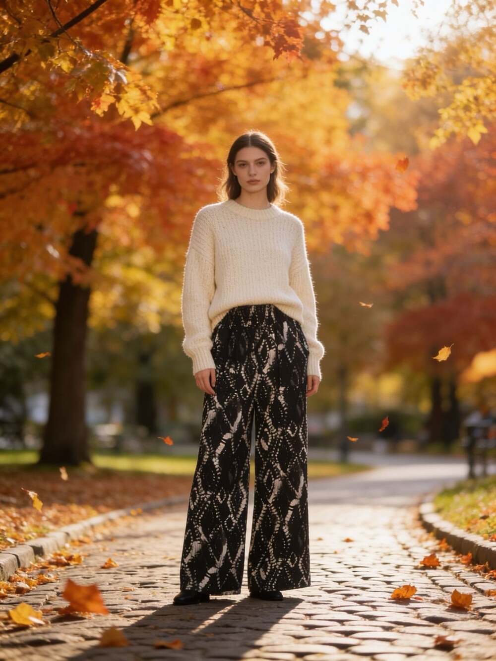 Simply Vera Wang Smocked Waist Patterned Wide Leg Pants Size S Black White